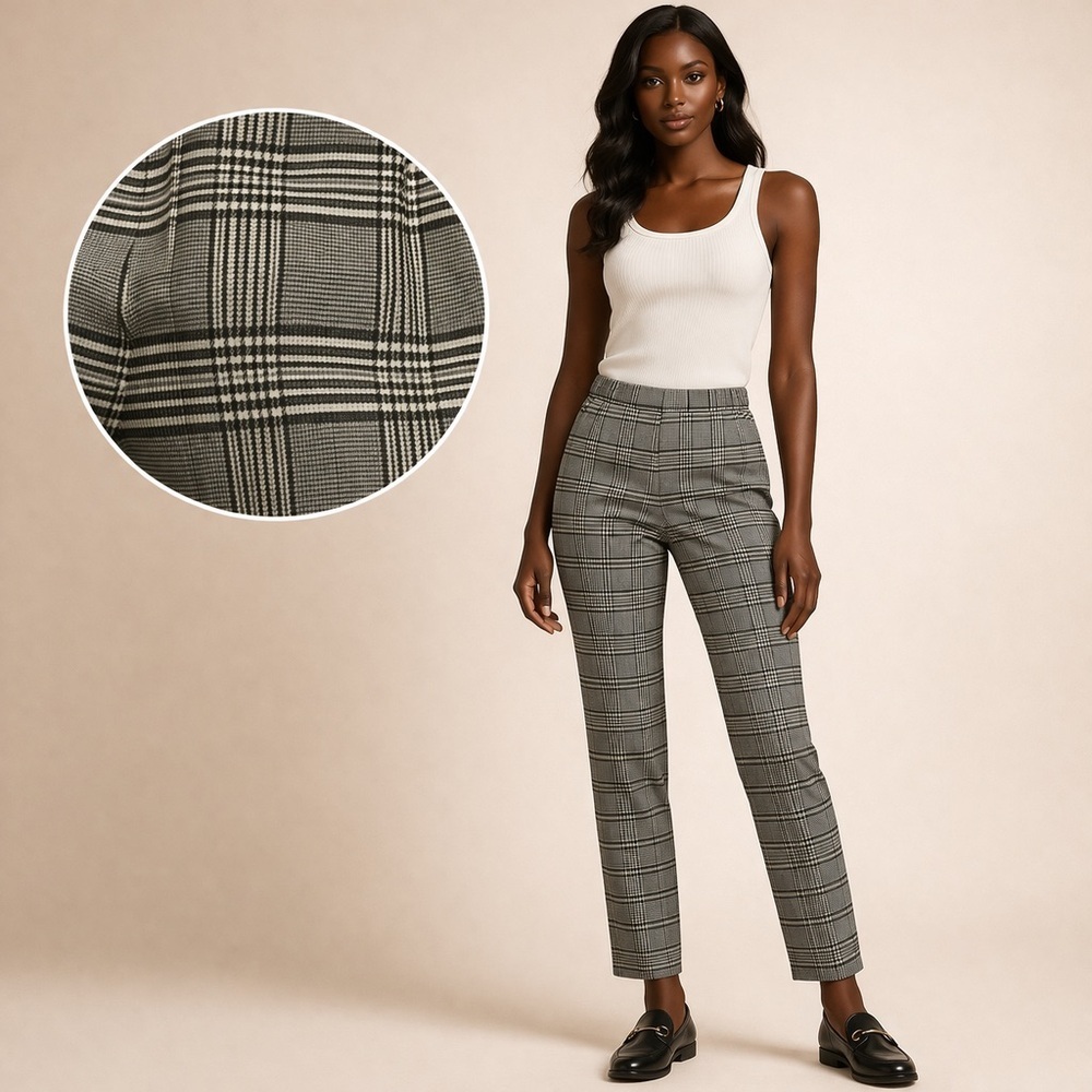 Forever 21 Gray Plaid Tapered Pants Elastic Waist Work Office Chic Size M